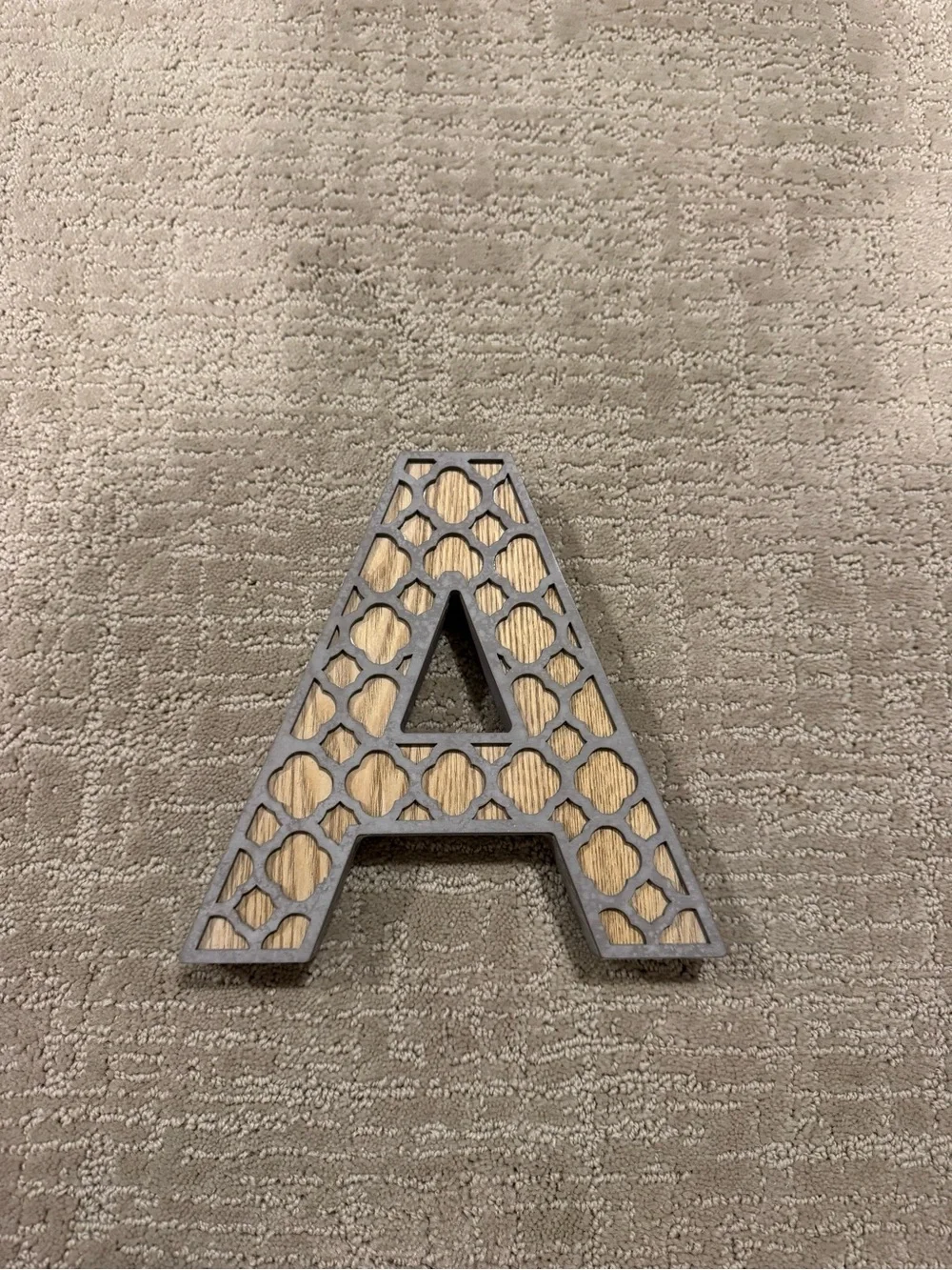 Decorative Wooden Letter A with Gray Lattice Overlay
